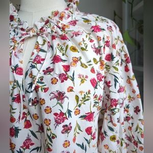 J. Crew Scallop Tie-Neck Floral Blouse